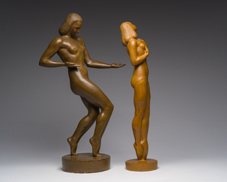 Jan Anteunis (1896-1973): Standing female nude, brown patinated plaster, one dated 1944