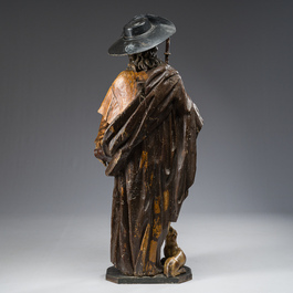 A Spanish carved and polychrome decorated wooden 'Saint Roch and his dog' group, 17th/18th C.