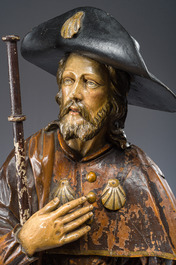 A Spanish carved and polychrome decorated wooden 'Saint Roch and his dog' group, 17th/18th C.
