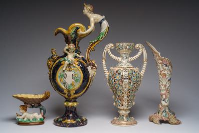 A varied collection of European ceramics in maiolica, porcelain and biscuit, various origins, 19th/20th C.