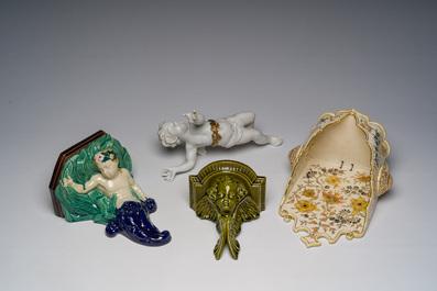A varied collection of European ceramics in maiolica, porcelain and biscuit, various origins, 19th/20th C.
