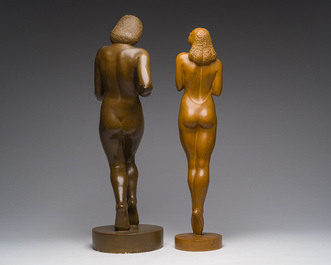 Jan Anteunis (1896-1973): Standing female nude, brown patinated plaster, one dated 1944
