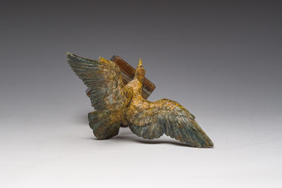 A Viennese polychrome cold painted bronze model of an eagle on a wooden and onyx marble base, 19th/20th C.