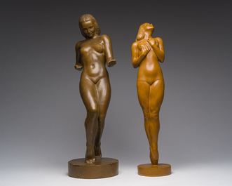 Jan Anteunis (1896-1973): Standing female nude, brown patinated plaster, one dated 1944