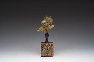 A Viennese polychrome cold painted bronze model of an eagle on a wooden and onyx marble base, 19th/20th C.