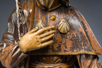 A Spanish carved and polychrome decorated wooden 'Saint Roch and his dog' group, 17th/18th C.
