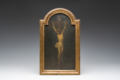 Flemish school: Christ on the Cross, oil on panel, 18th C.