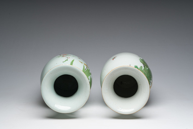 Five Chinese famille rose and qianjiang cai vases with animated scenes, animals and flowers, 19th/20th C.