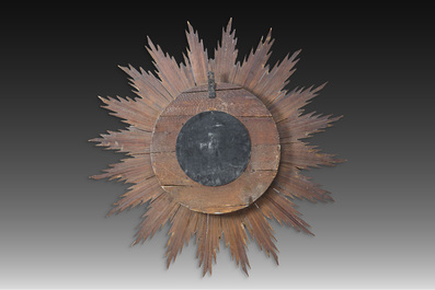 An imposing German carved and gilt wooden sundial with an 'Actien-Gesellschaft Uhrenfabrik Lenzkirch' (AGUL) mechanism, ca. 1900
