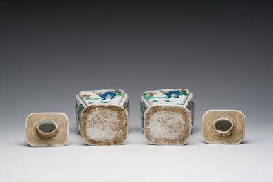 A pair of French Samson famille verte style 'mythical animals' vases and covers, Paris, 19th C.