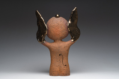 R. Kardasinski (20th C.): Angel, partly gold-glazed terracotta