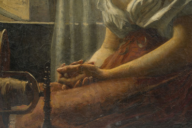 G.L. Delaunay (19de/20ste eeuw): Elegante dame aan het raam, olie op doek