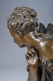 Mathurin Moreau (1822-1912): 'Libellule', brown patinated bronze on a black marble base