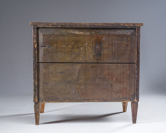 A French Louis XVI style bronze mounted parquetry veneered wooden chest of drawers, 19th C.