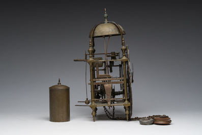A French lantern clock with an enameled dial, 'Bertrand au Mans', 18th C.