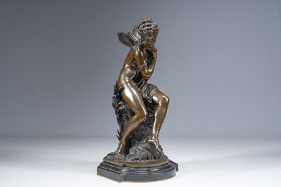 Mathurin Moreau (1822-1912): 'Libellule', brown patinated bronze on a black marble base