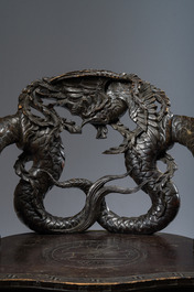 A pair of Japanese carved wooden 'dragon' chairs, Meiji, 19th/20th C.