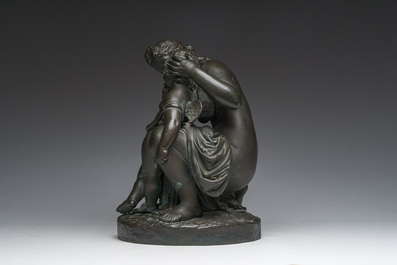 French school, follower of James Pradier (1790-1852): Venus and Cupid, green patinated bronze, 19th C.