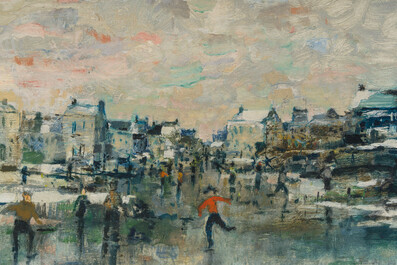 Albert Saverys (1886-1964): Winter landscape with skaters, oil on canvas