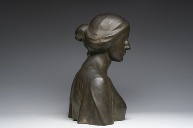 Charles Van De Waele (19de/20ste eeuw): Bust of a lady, patinated bronze, marked 'Ch. Vindevogel Gand Fondeur'