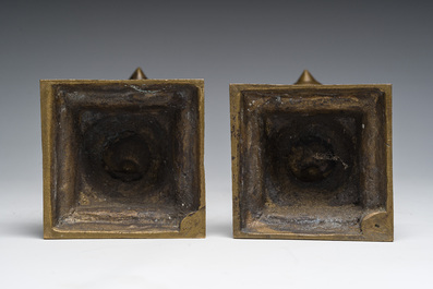 A pair of Indian oil lamps in the shape of Deepalakshmi with a bowl in her hands, 20th C.