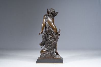 Mathurin Moreau (1822-1912): 'Libellule', brown patinated bronze on a black marble base