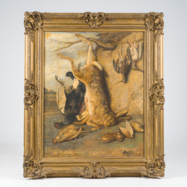 G. Waldack (19&egrave;me/20&egrave;me si&egrave;cle): Nature morte aux troph&eacute;es de chasse, huile sur toile