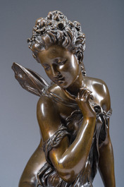 Mathurin Moreau (1822-1912): 'Libellule', brown patinated bronze on a black marble base