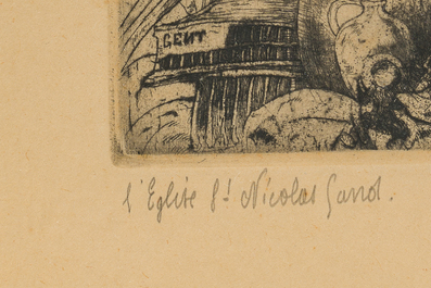 Jules De Bruycker (1870-1945): 'L'&Eacute;glise St. Nicolas Gand', etching