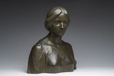 Charles Van De Waele (19de/20ste eeuw): Bust of a lady, patinated bronze, marked 'Ch. Vindevogel Gand Fondeur'