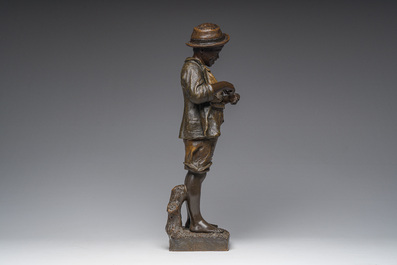 Cherc for Goldscheider (Hans Sch&ouml;rk (1849-1899), after): A polychrome decorated terracotta figure of a youth, Goldscheider mark, 20th C.