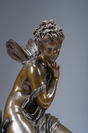 Mathurin Moreau (1822-1912): 'Libellule', brown patinated bronze on a black marble base