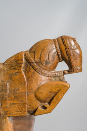 A North Indian carved wooden bridal chest with floral design and horses, Rajasthan, 20th C.