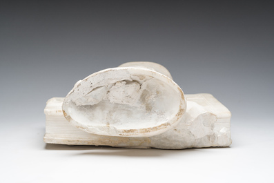 A French white marble sculpture of a chalice resting on a book, 18th/19th C.