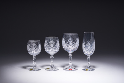 A French 48-piece collection of colourless crystal glasses with etched design, Bayel, 20th C.