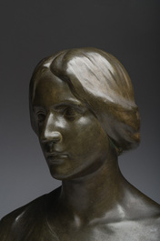 Charles Van De Waele (19de/20ste eeuw): Bust of a lady, patinated bronze, marked 'Ch. Vindevogel Gand Fondeur'