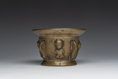 A French bronze mortar with relief design, 16th/17th C.