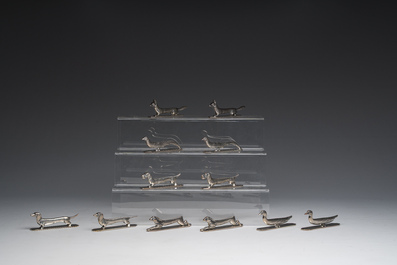 Six pairs of animal-shaped silver-plated metal cutlery rests, Wiskemann, Belgium, 20th C.