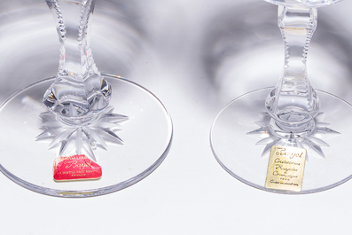 A French 48-piece collection of colourless crystal glasses with etched design, Bayel, 20th C.