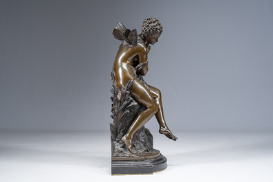 Mathurin Moreau (1822-1912): 'Libellule', brown patinated bronze on a black marble base