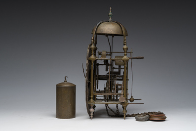 A French lantern clock with an enameled dial, 'Bertrand au Mans', 18th C.