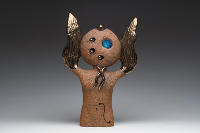R. Kardasinski (20th C.): Angel, partly gold-glazed terracotta