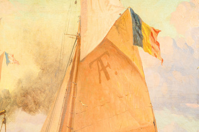 Belgian school, monogrammed AFT (19th/20th C.): Animated view of a shipping channel, oil on canvas