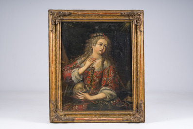 European school: Mary Magdalene in ecstasy, oil on canvas marouflated on board, 17th C.