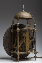 A French lantern clock with an enameled dial, 'Bertrand au Mans', 18th C.