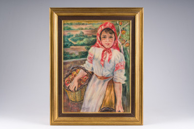 Maria Borisovna Gagarina (Princess Gagarin, 1912-2001): The apple picker, pastel on paper