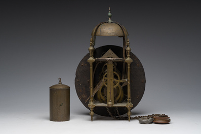 A French lantern clock with an enameled dial, 'Bertrand au Mans', 18th C.
