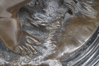Mathurin Moreau (1822-1912): 'Libellule', brown patinated bronze on a black marble base