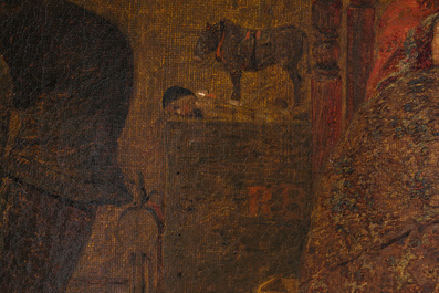 Ecole belge, monogramm&eacute;e R.B. : Fillette et le fabricant de jouets dans son atelier, huile sur toile, dernier quart du 19&egrave;me si&egrave;cle