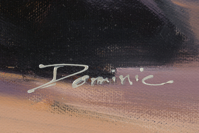 Dominic (1962): Lady in a black evening dress/Elegance, oil on canvas